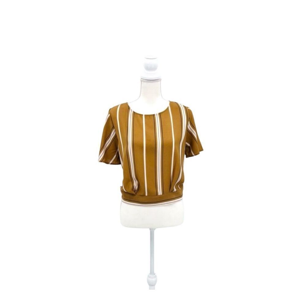 Daytrip Top Blouse T-shirt Mustard Stripe Back Tie Size M
